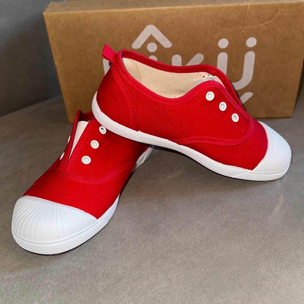 Toddler Girl Red Canvas Slip-on Trainers by KIKU - Boutique Kids Sneakers - Picture 3 of 15